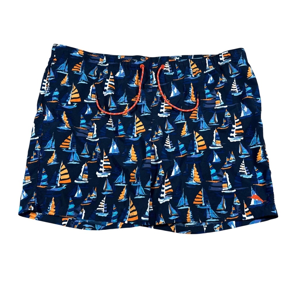 Tommy Bahama Swim Trunks Mens XL Navy Blue Sailboat Print Nautical Relaxed